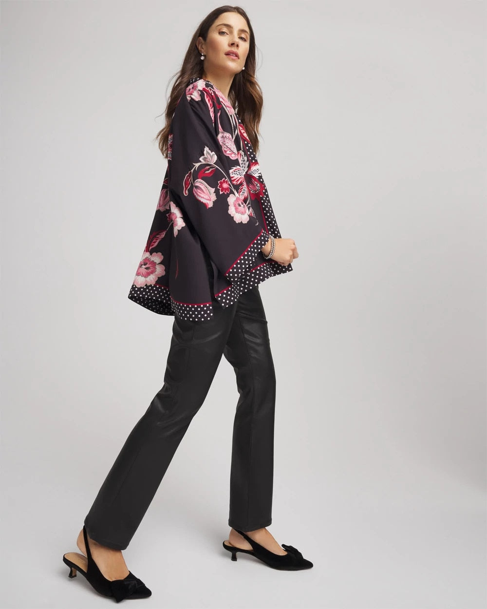 Black Short Floral Kimono