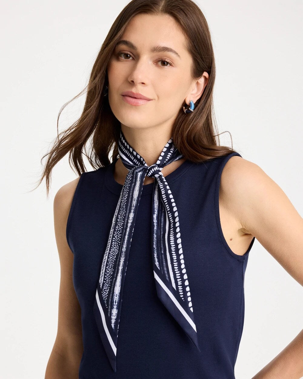 Navy Printed Skinny Scarf