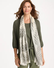 White Palm Embroidered Oblong Scarf