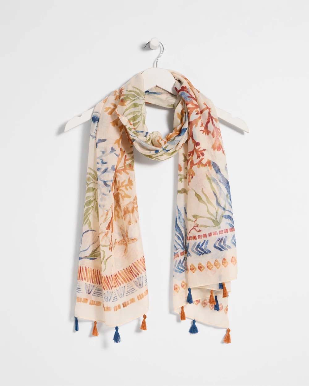 Olive Sea Life Tassel Oblong Scarf