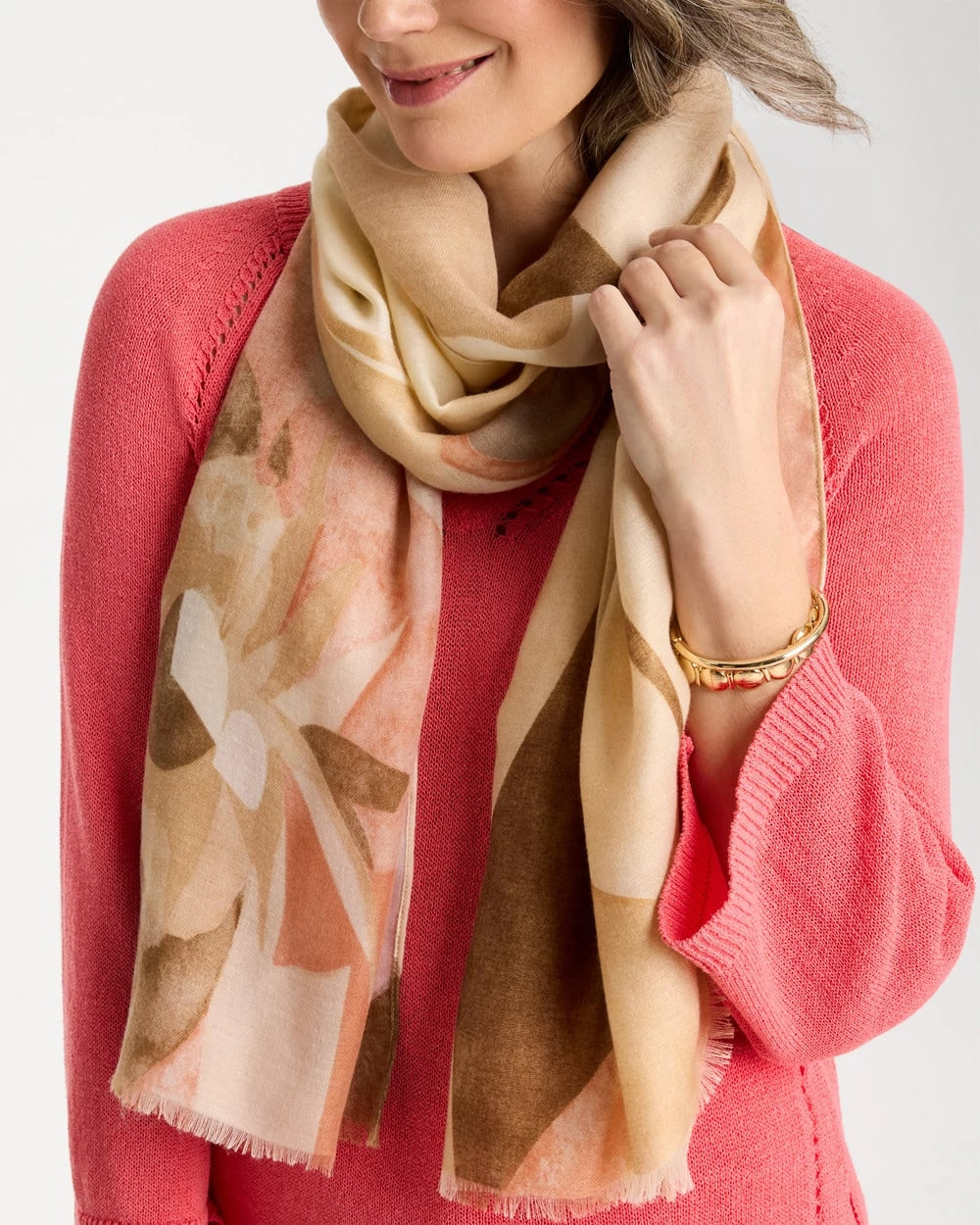 Neutral Neutral Floral Oblong Scarf