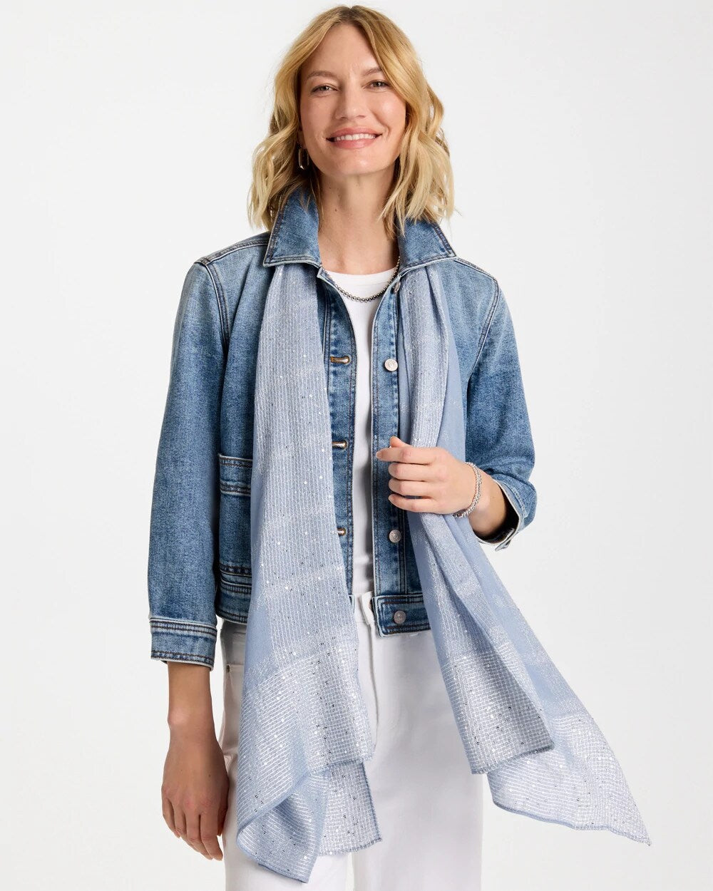 Blue Lurex Trim Oblong Scarf