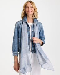 Blue Lurex Trim Oblong Scarf