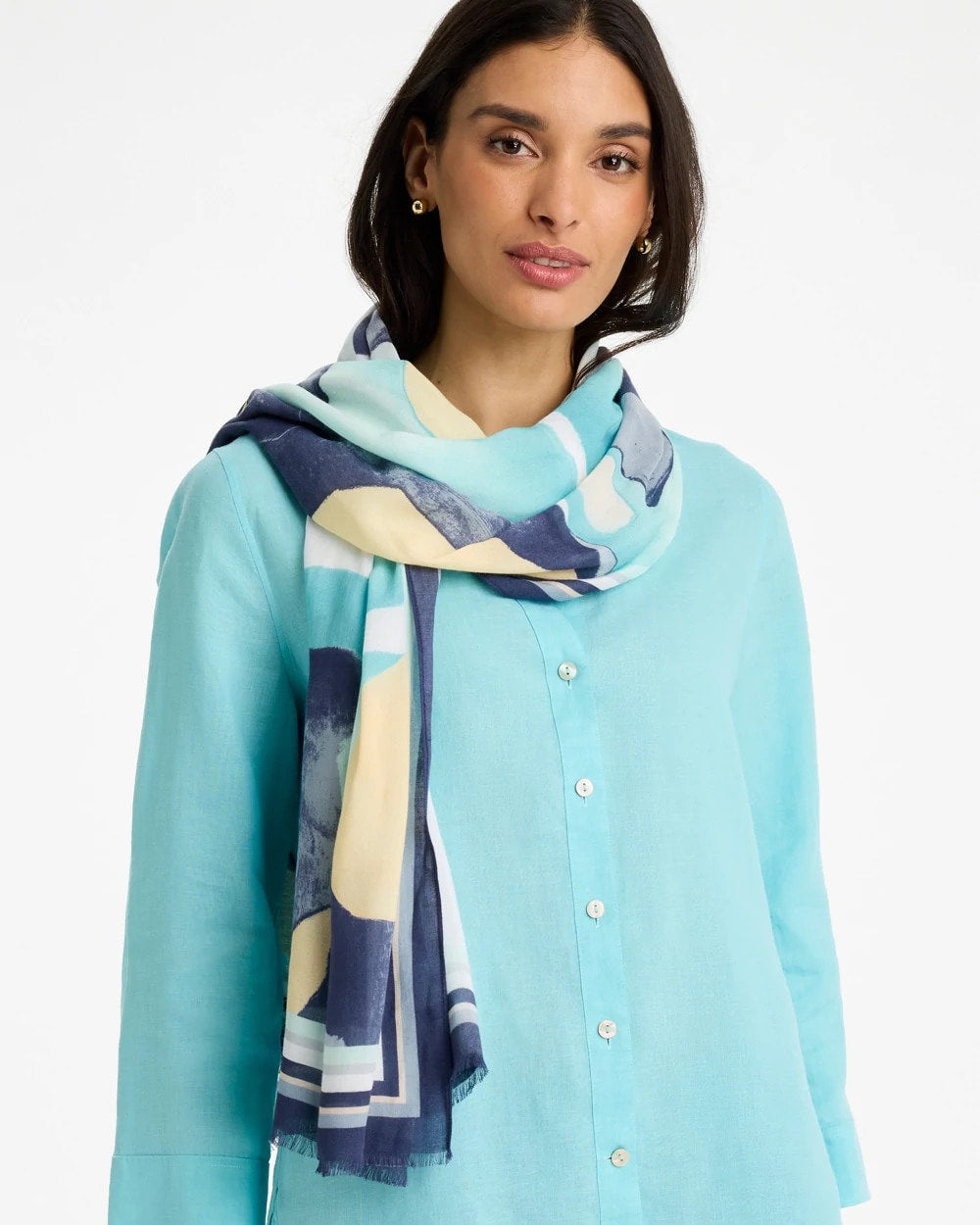 Passport Blue Artisanal Patch Oblong Scarf