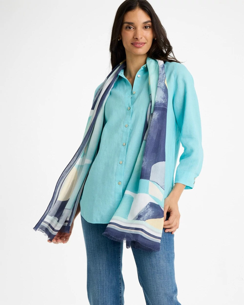 Passport Blue Artisanal Patch Oblong Scarf