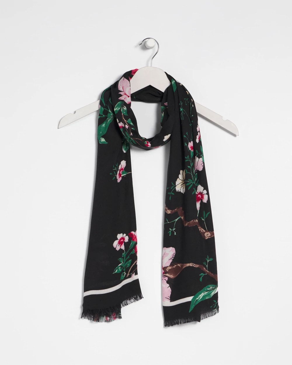 Black Kyoto Bloom Oblong Scarf