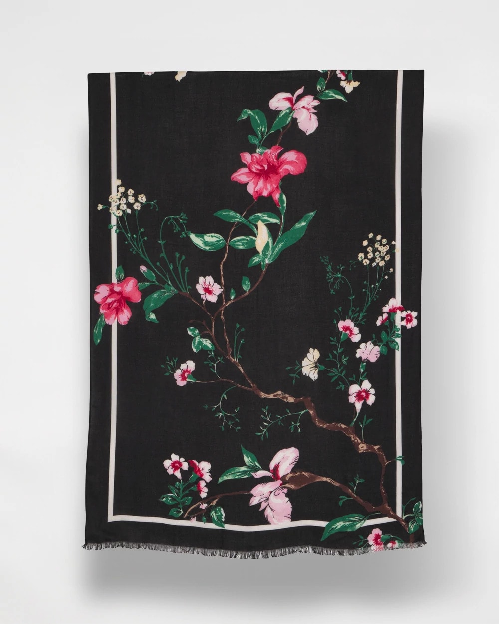 Black Kyoto Bloom Oblong Scarf