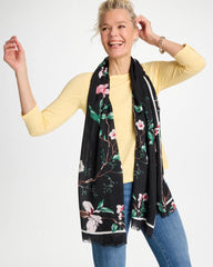 Black Kyoto Bloom Oblong Scarf