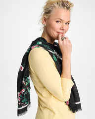 Black Kyoto Bloom Oblong Scarf