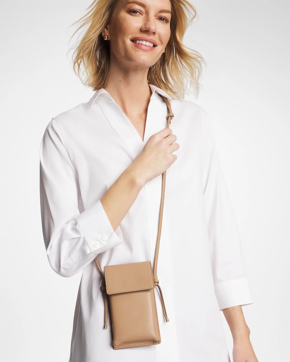 Neutral Leather Cross Body Phone Holder Bag