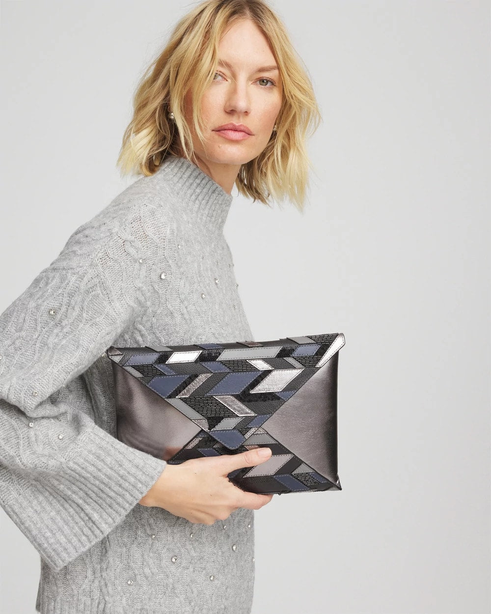 Metallic Embellished Envelope Clutch
