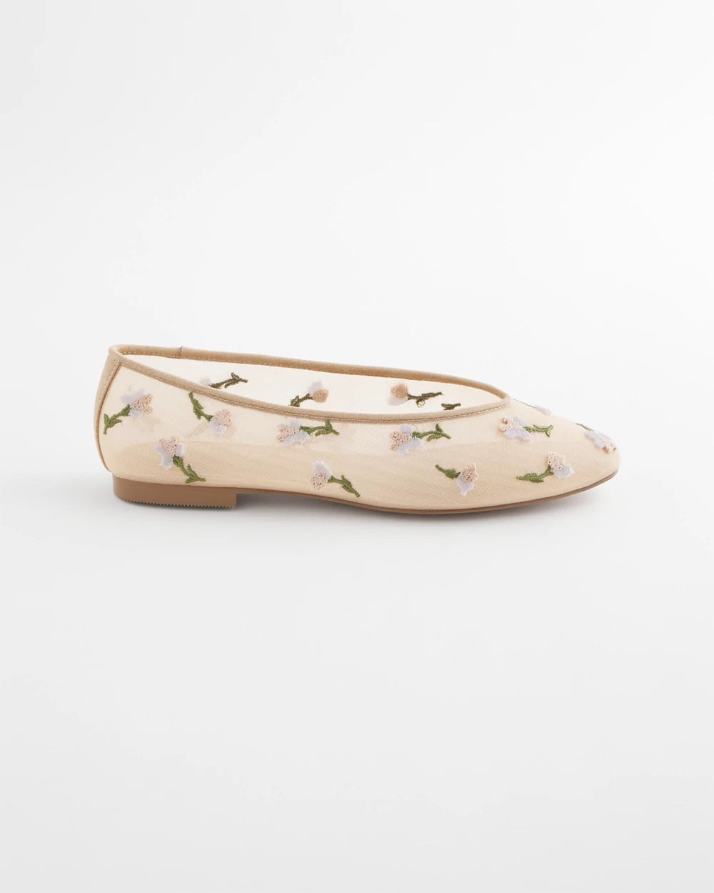Natural Orchid Embroidered Ballet Flats
