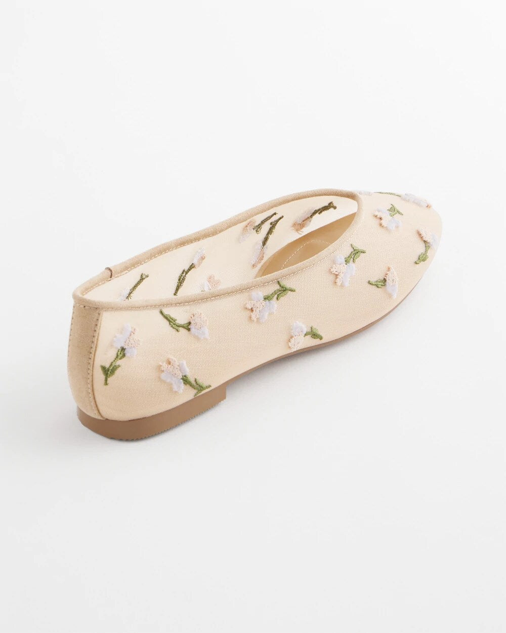 Natural Orchid Embroidered Ballet Flats
