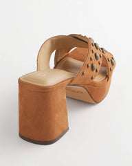 Cognac Vale Western Suede Block Heels