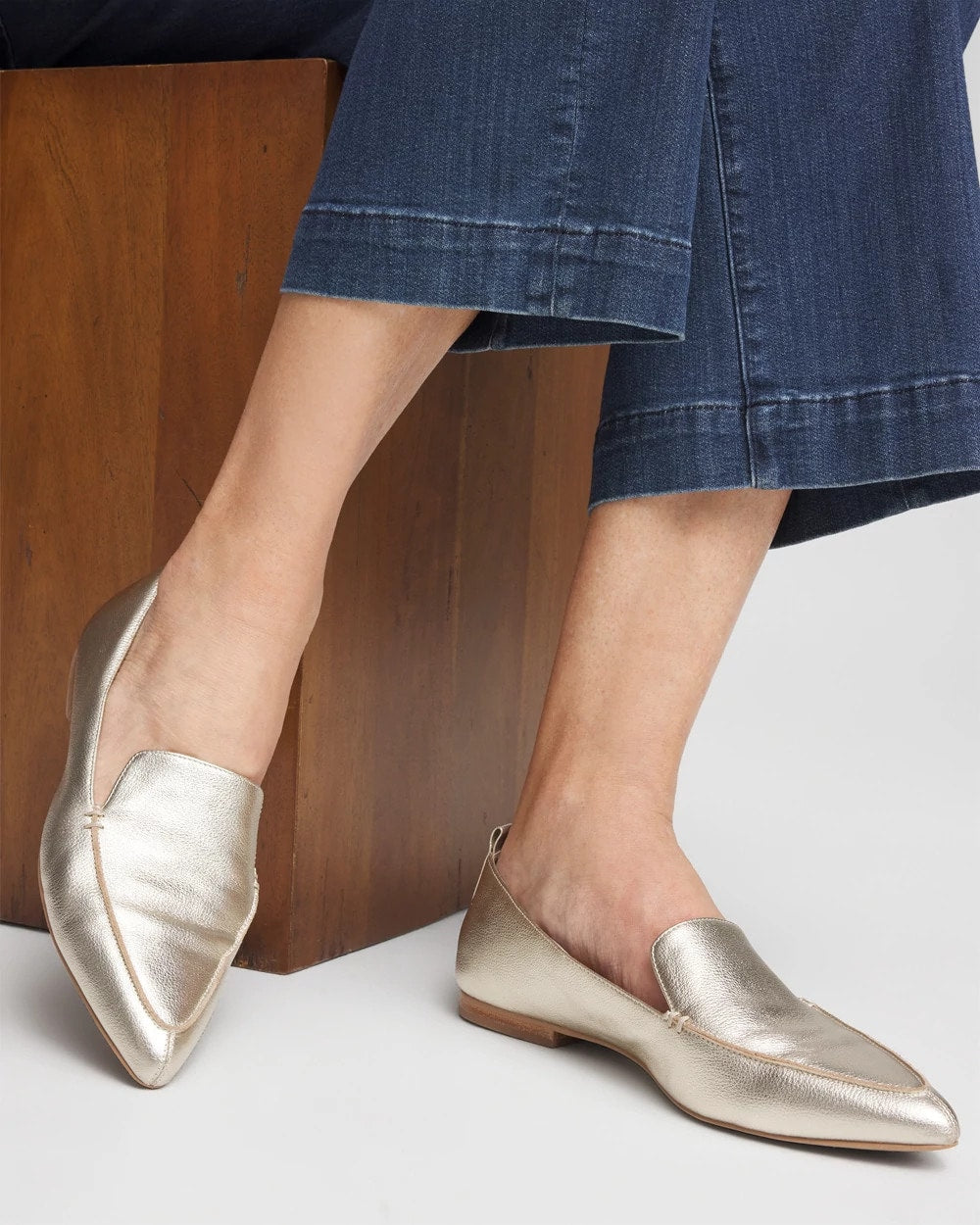 Gold Gold Metallic Leather Loafer