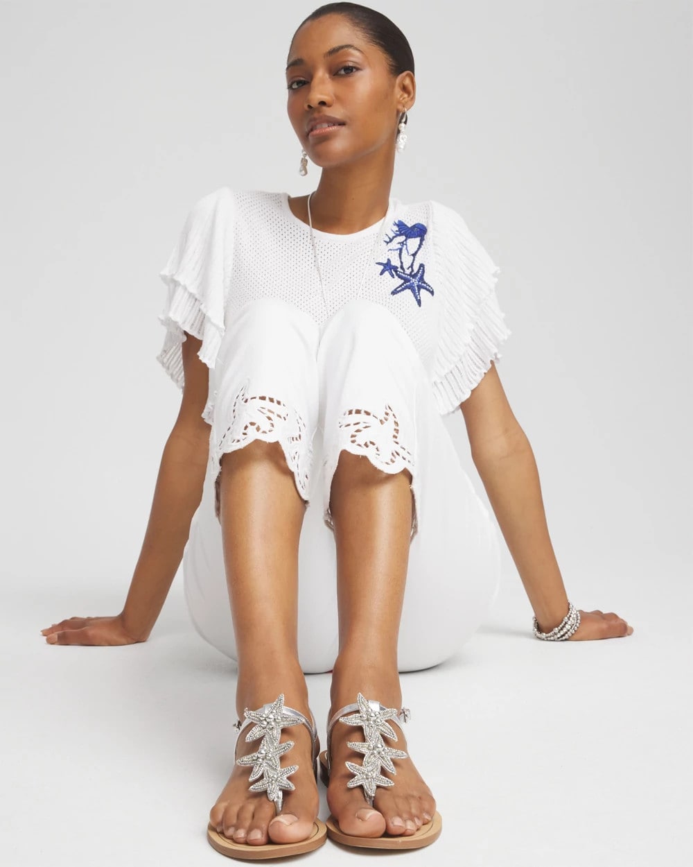 Silver Beach Starfish T-Strap Sandals