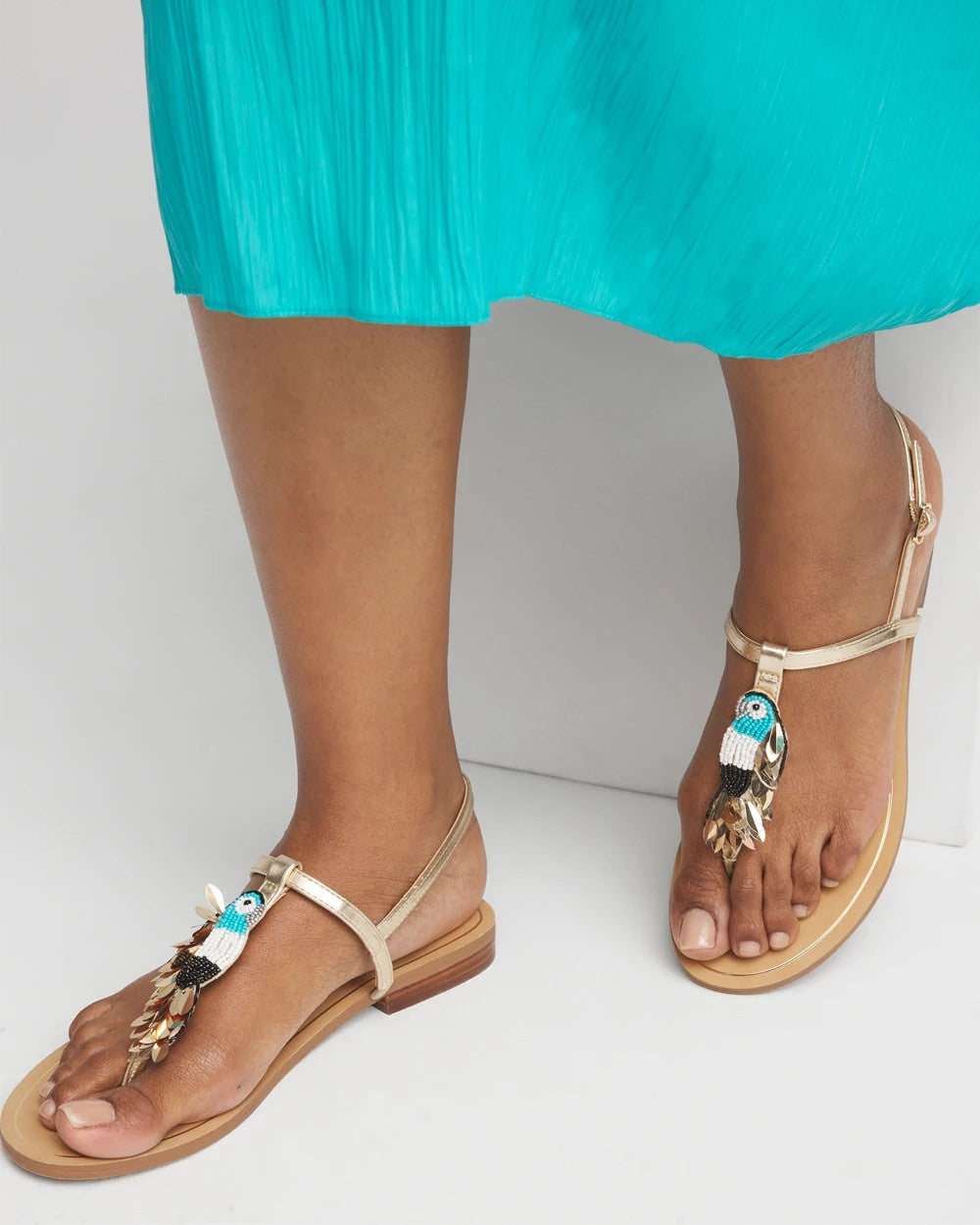 Multi Beach Parrot T-Strap Sandals