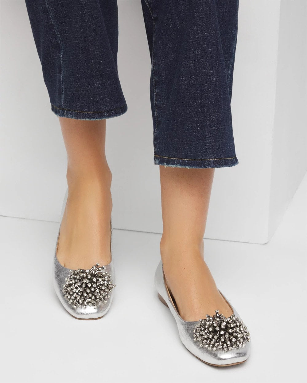 Metallic Omega Beaded Ballet Flats