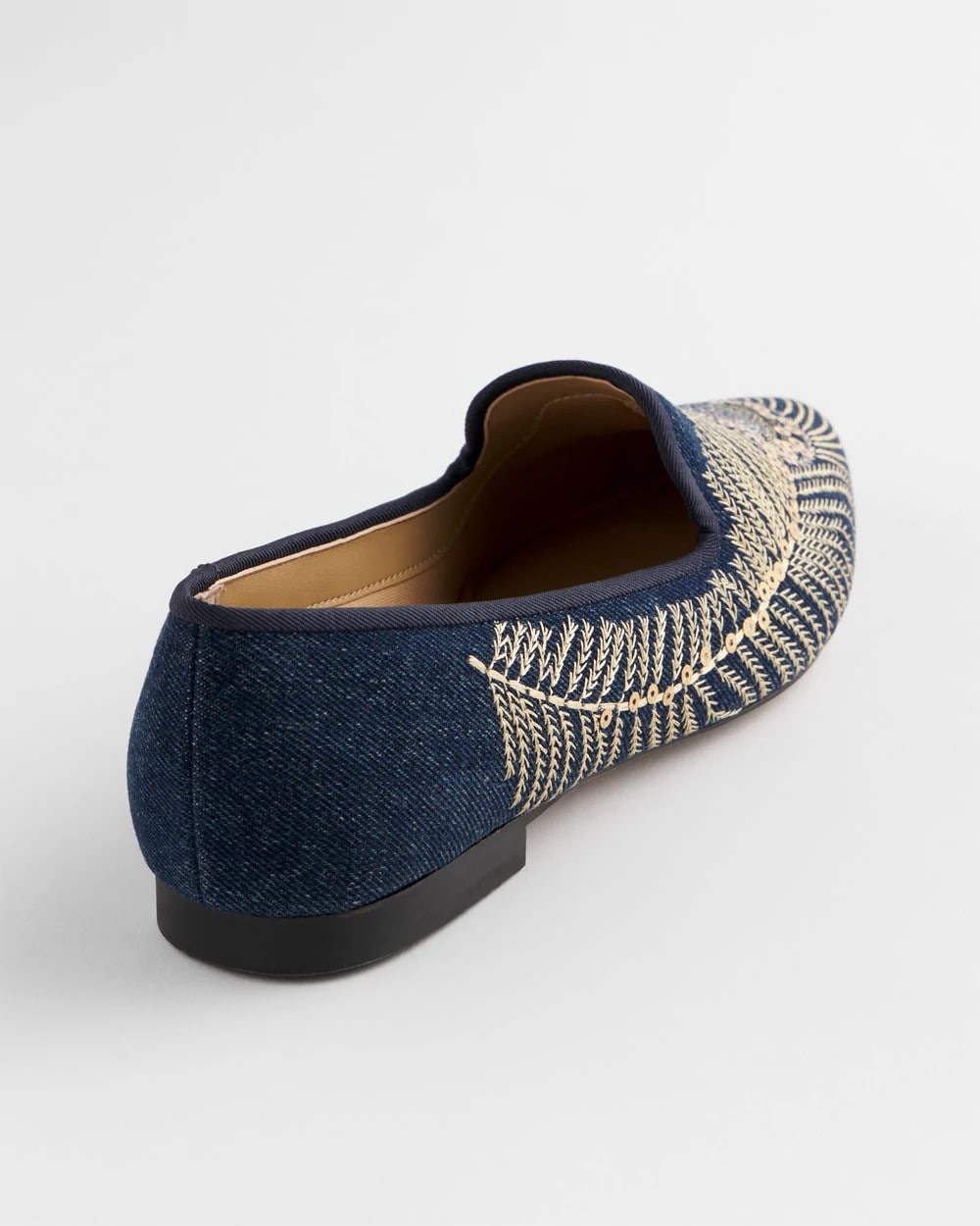 Denim Peacock Embroidered Flats