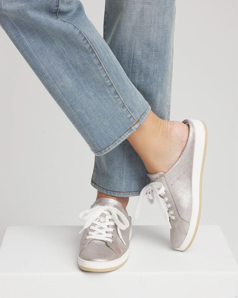 Metallic Silver Metallic Snap Slip-On Sneakers