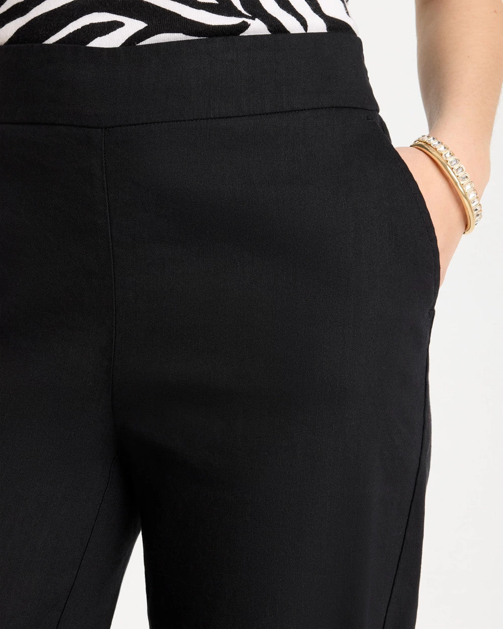 Black Pull-On Wide-Leg Linen Pants