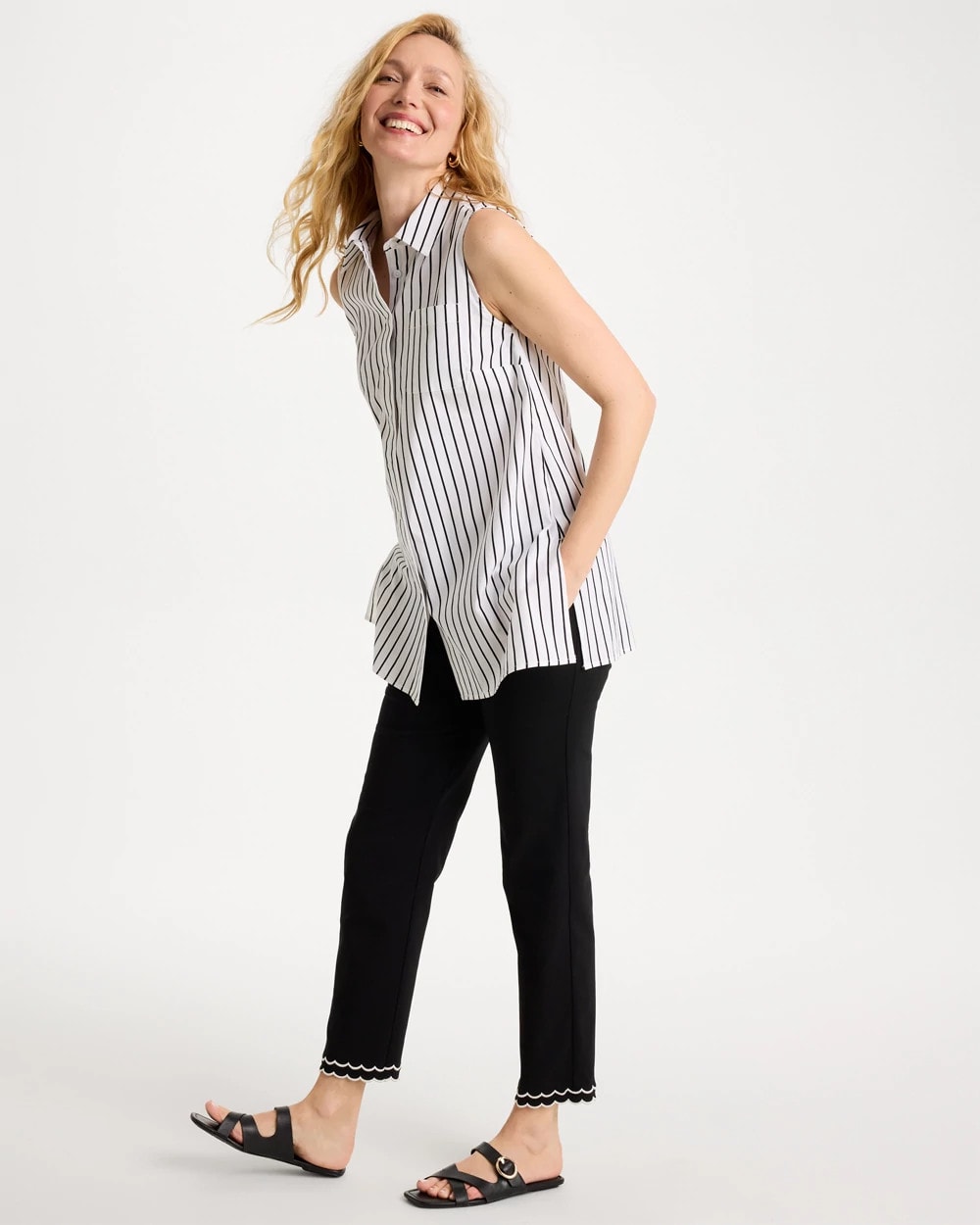 Black Contrast Scallop Brigitte™ Slim Crop Pant