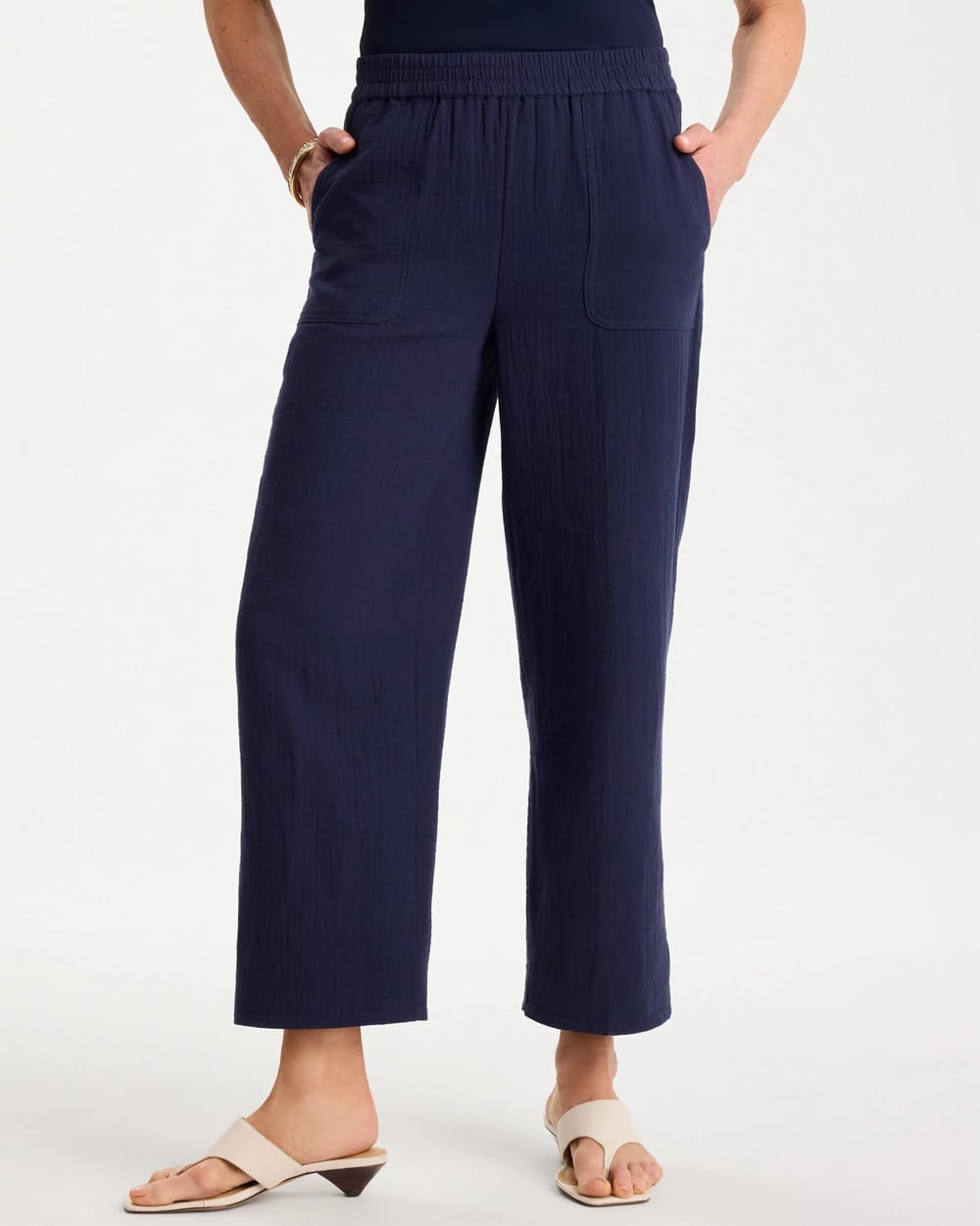 Passport Blue Cotton Gauze Tapered Crop Pant