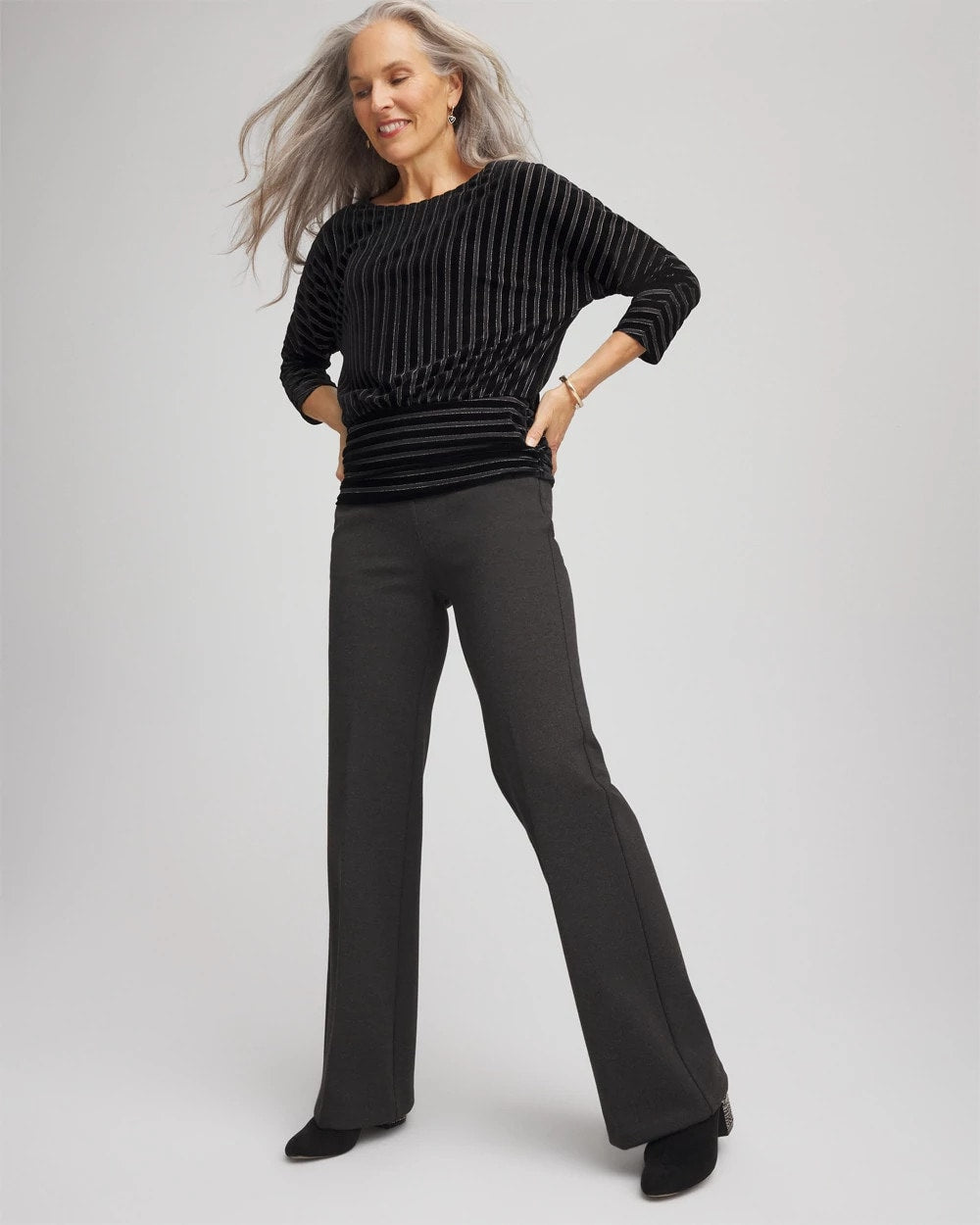 Graphite Heather Gray Petite Juliet Wide Full-Length Ponte Pants