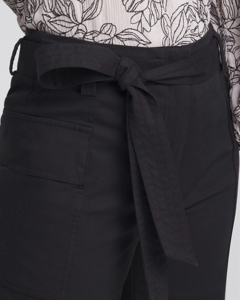 Black Belted Twill Utility Cropped Pants
