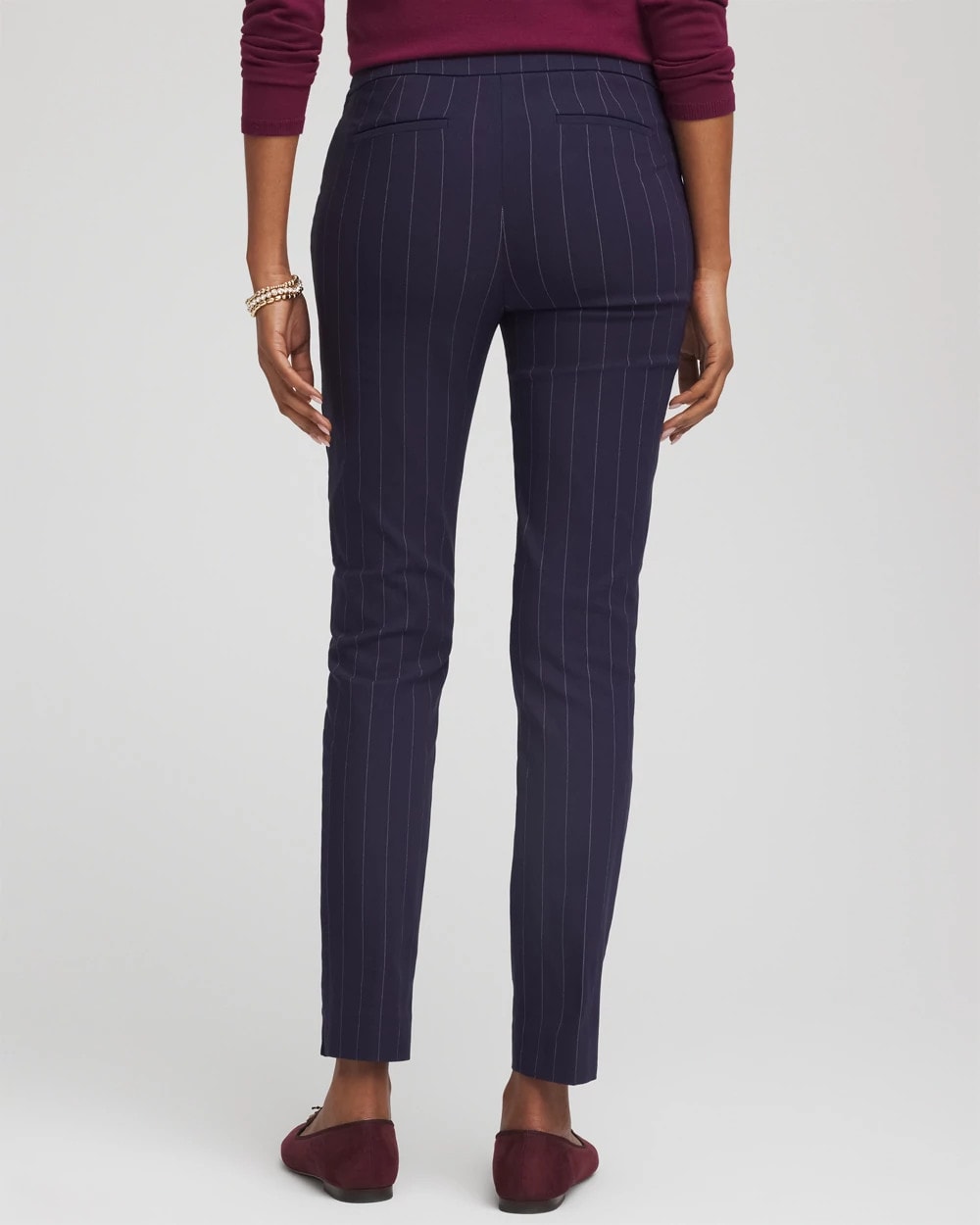 Passport Blue Pinstriped Brigitte™ Slim Pull-On Ankle Pants