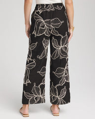 Black Embroidered Wide-Leg Cropped Pants
