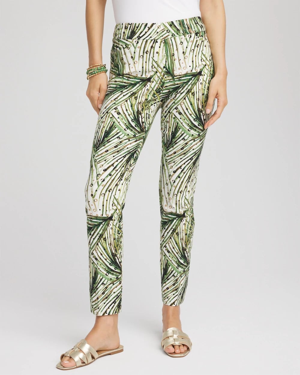 Ecru Brigitte™ Slim Ankle Palm-Print Pants