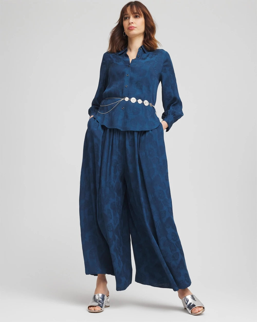 Seaport Jacquard Culotte Wide-Leg Pants