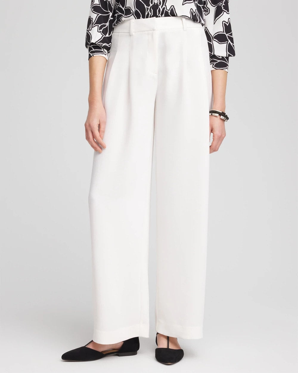 Ecru Crepe Pleated Relaxed Pants