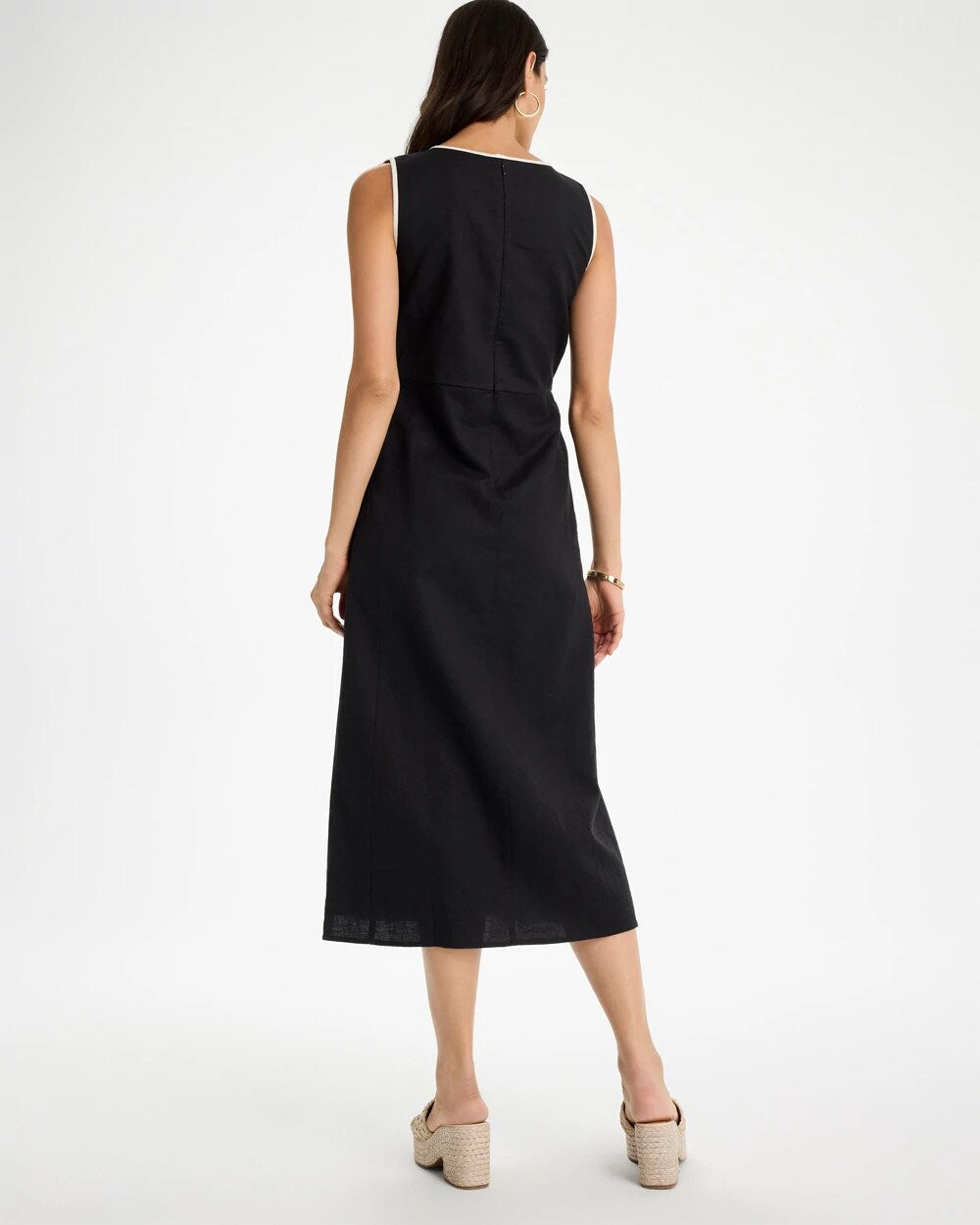 Black Sleeveless Surplice Linen Dress