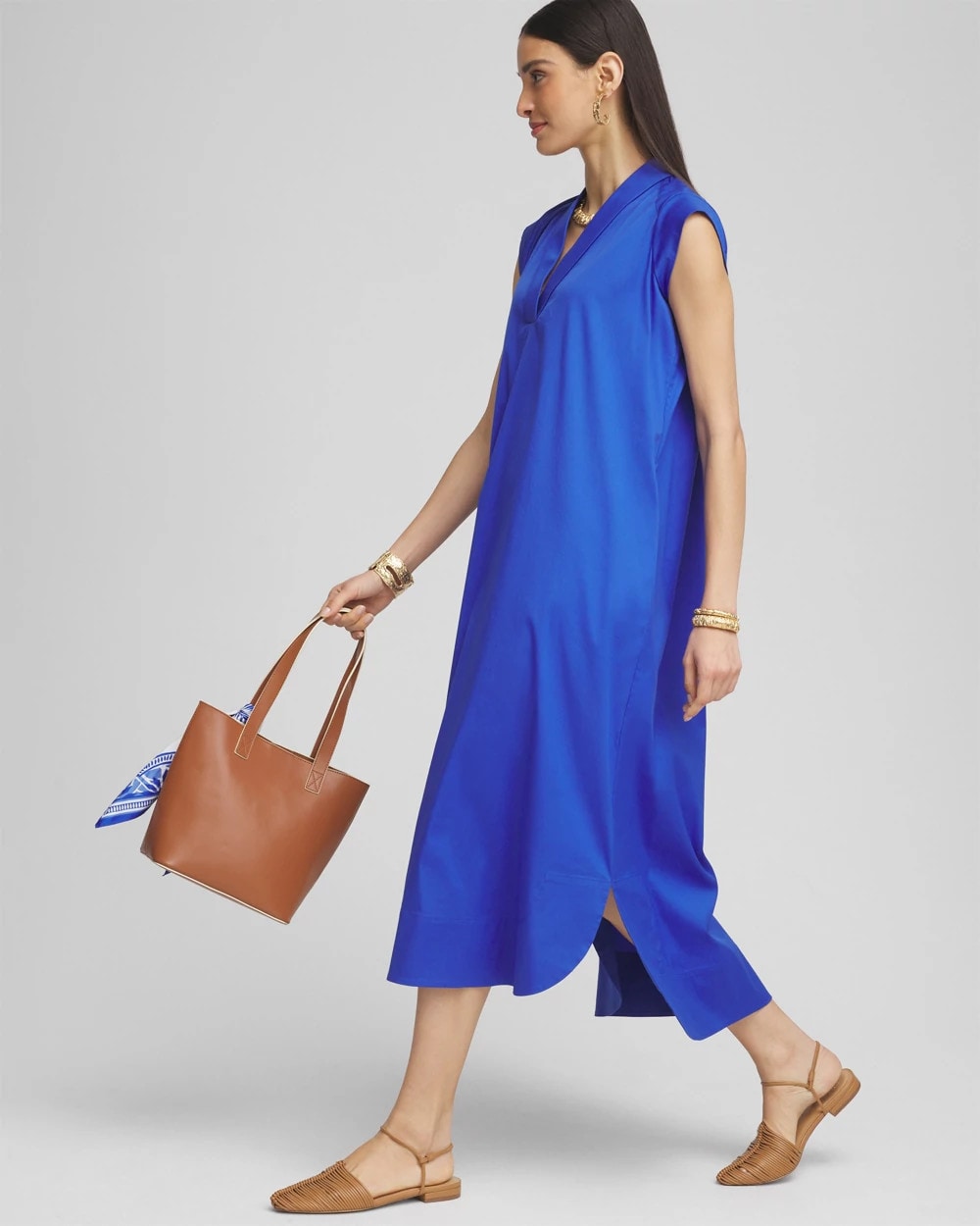 Rich Cobalt Petite Popover Poplin Maxi Dress