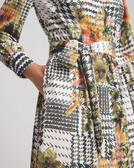Ecru Artisanal Floral Print  Maxi Shirtdress
