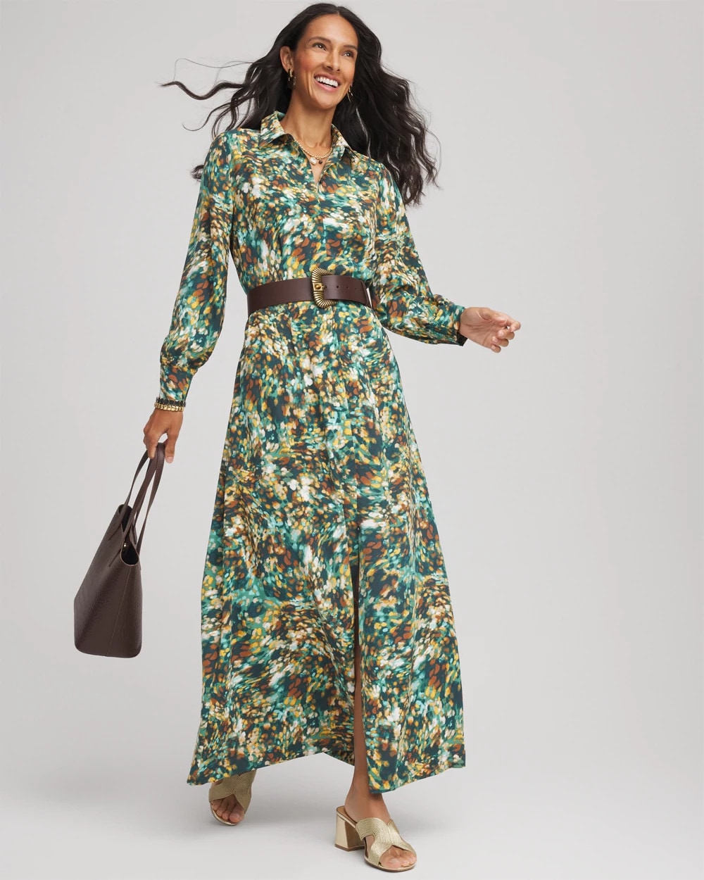 Darkest Spruce Printed Long-Sleeved Shirtdress