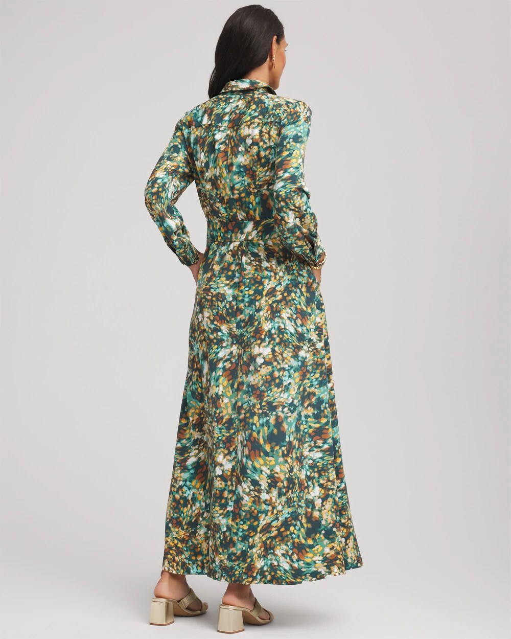 Darkest Spruce Printed Long-Sleeved Shirtdress