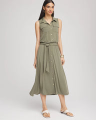 Dusty Olive Travelers™ Knit Sleeveless Shirtdress