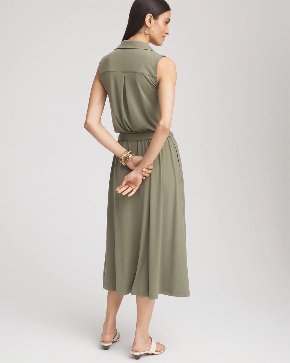 Dusty Olive Travelers™ Knit Sleeveless Shirtdress
