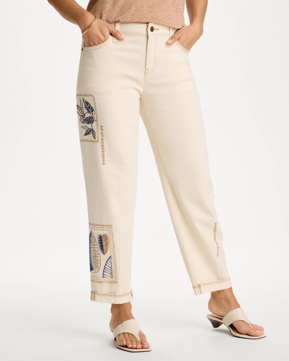 Natural Seeded Patchwork Relaxed Boyfriend Jean