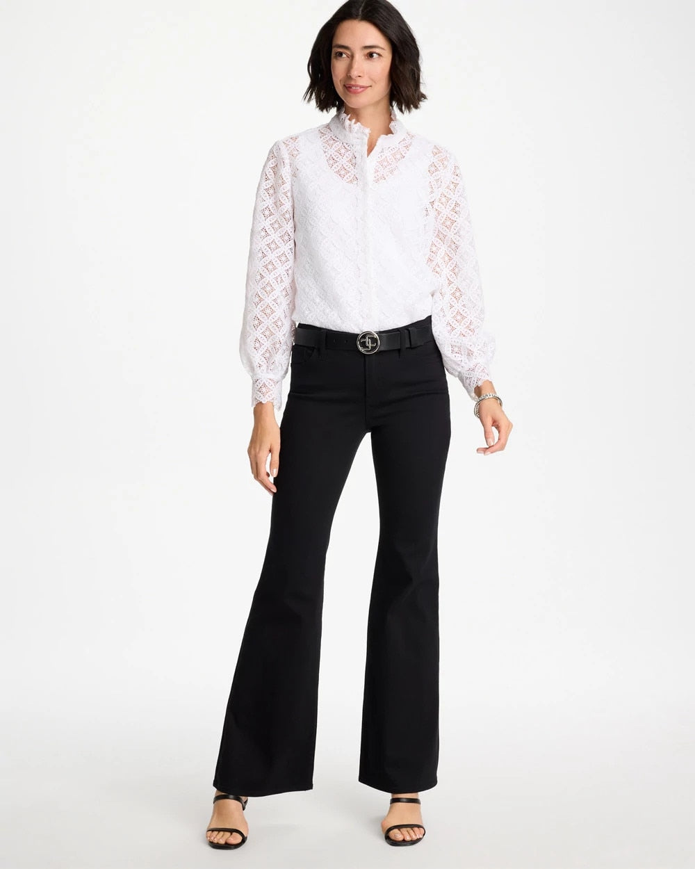 Black Petite Girlfriend Flared Leg Jeans