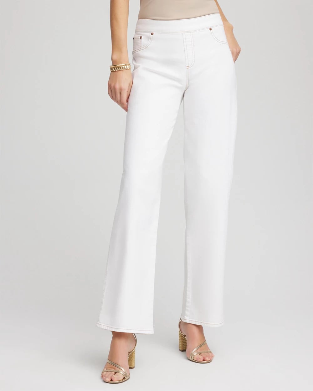 Natural Seeded Petite Seeded Pull-On Wide-Leg Jeans