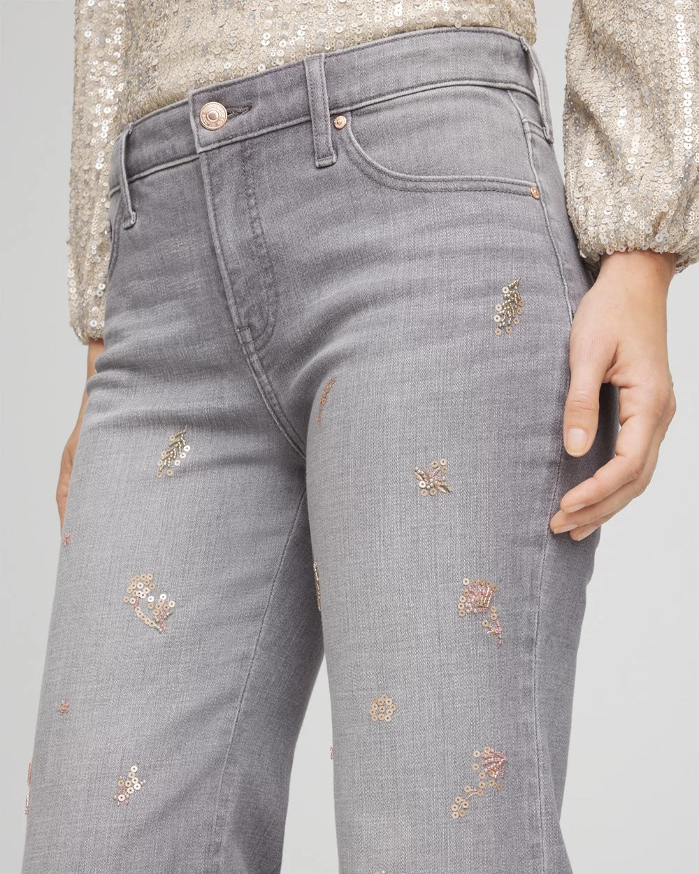 Le Havre Wash Rose Gold Embellished Girlfriend Flared Jeans