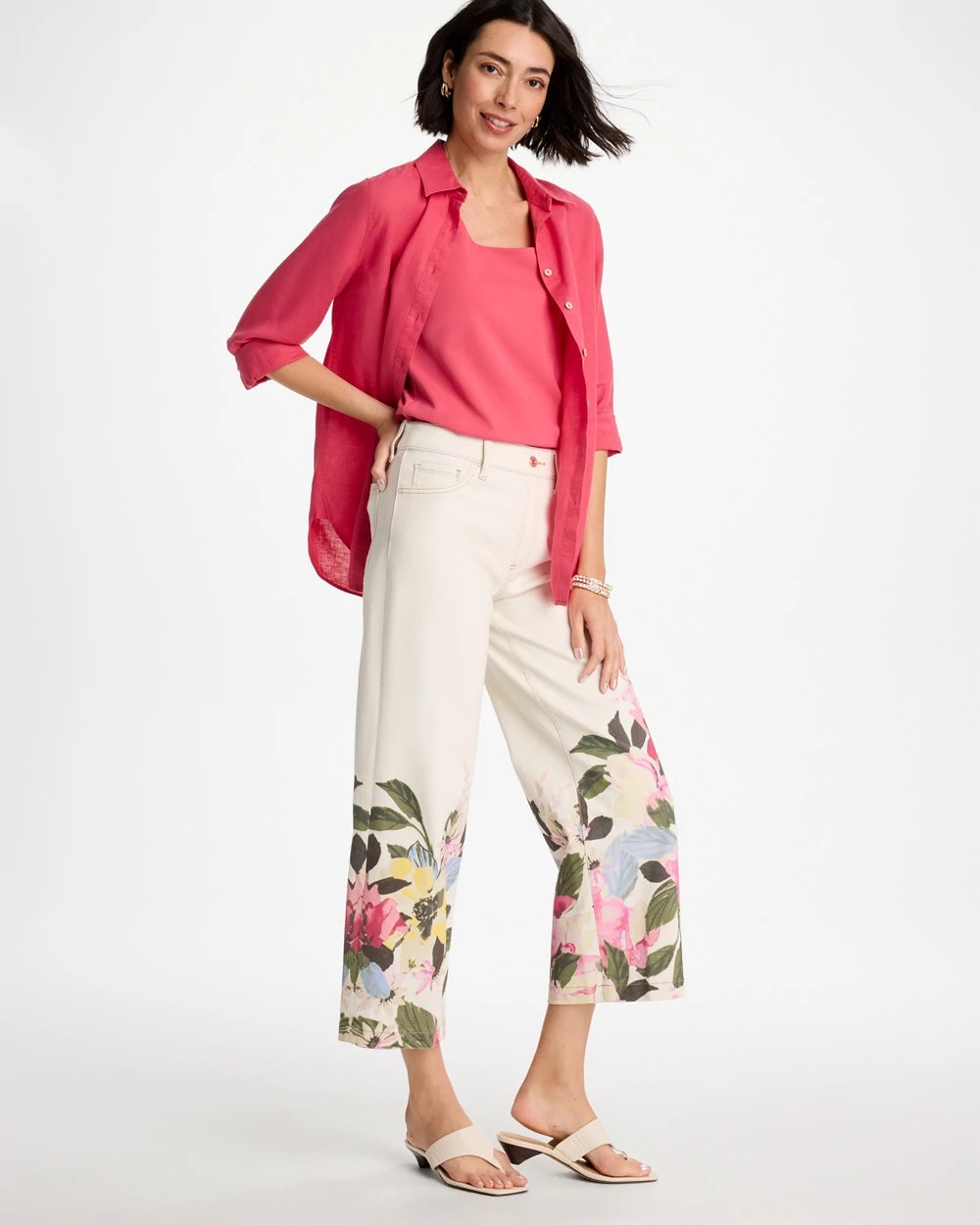 Sea Salt Printed Pull-On Wide Crop Jeans