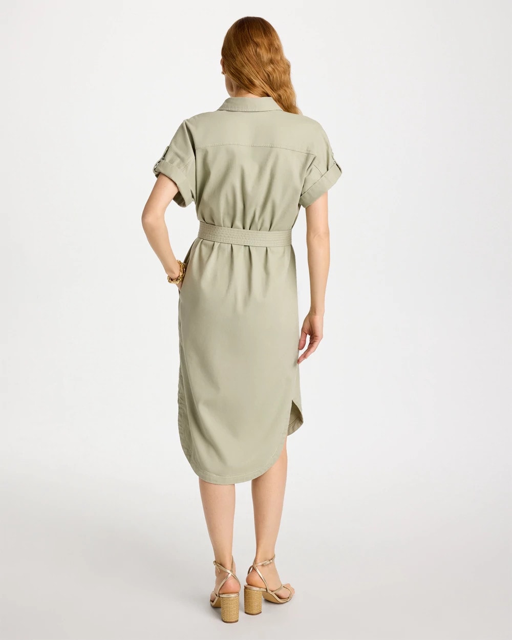 Seagrass Green Dolman Tie Hemp Denim Shirtdress