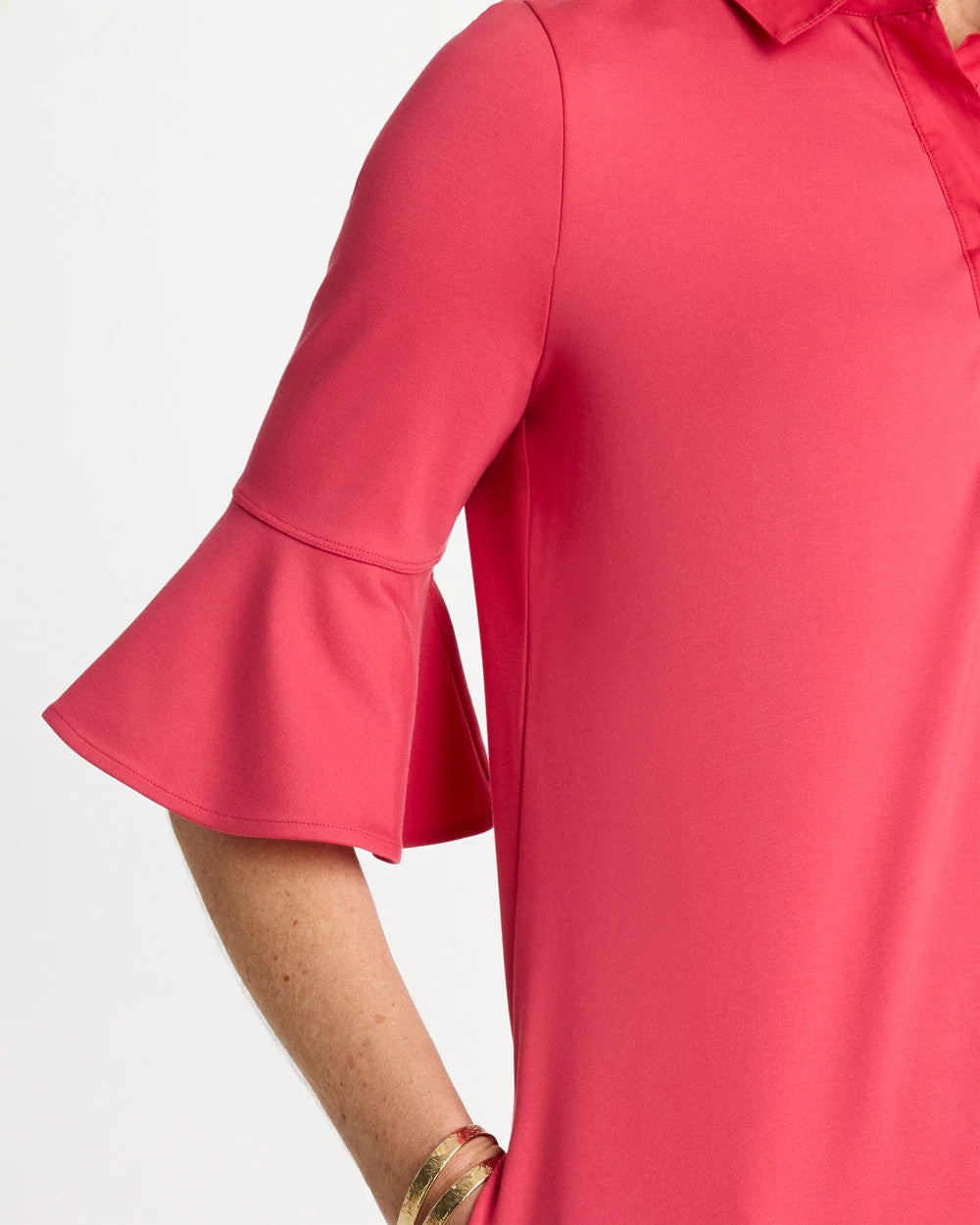 Hot Honeysuckle Knit Flounce Sleeve Dress