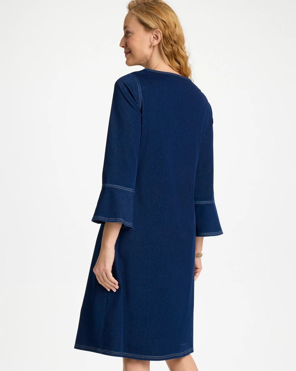 Indigo Bell Sleeve Knit Denim Dress