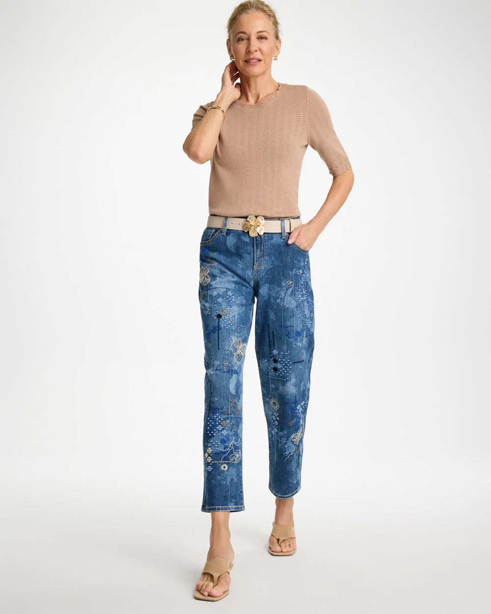 Daphne Indigo Relaxed Embroidered Boyfriend Jean